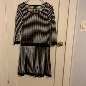 Lauren By Ralph Lauren Houndstooth Drop Waist Sweater Dress